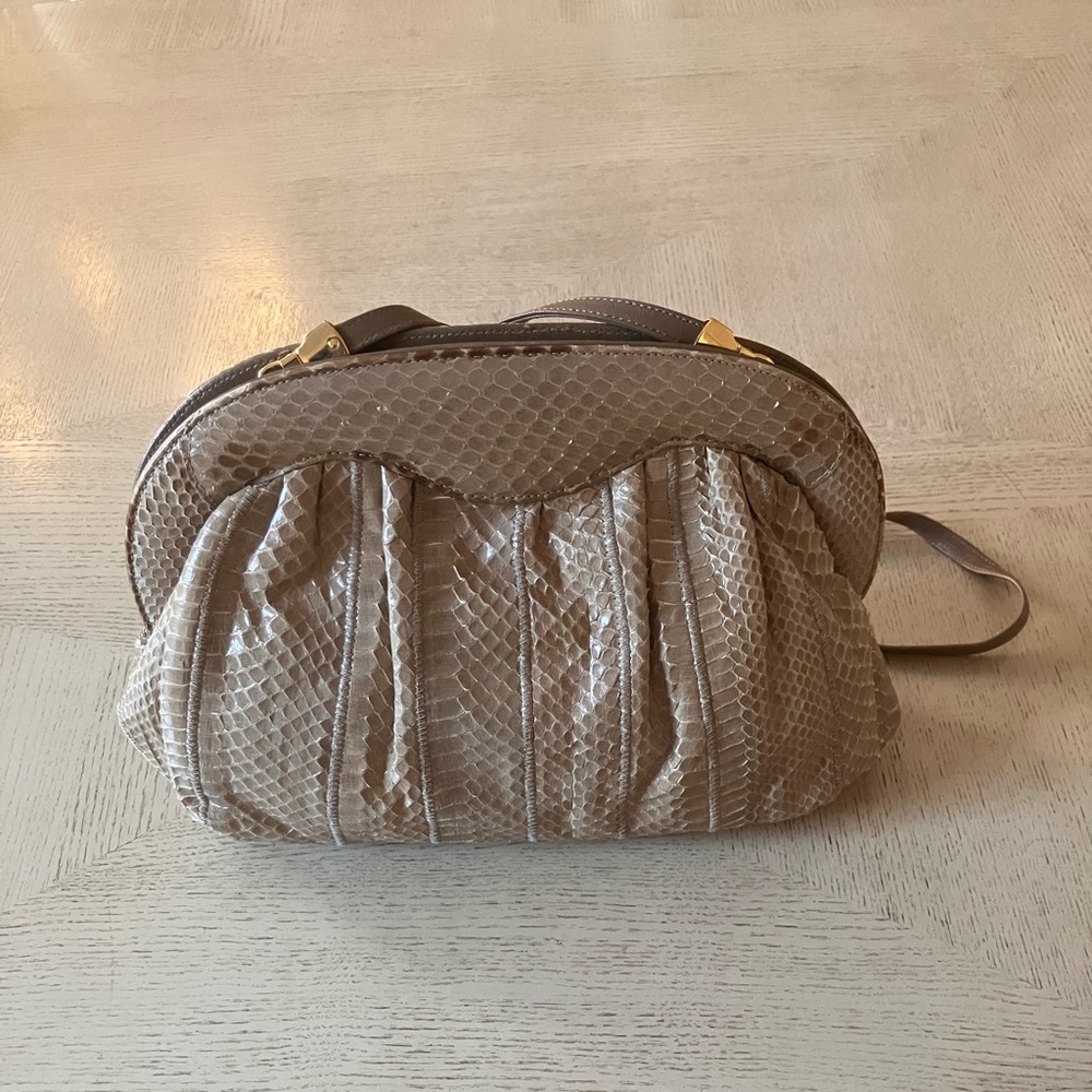 Vintage Meyers Taupe Snakeskin Pattern Clutch with Shoulder Strap